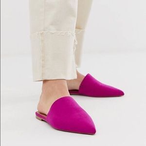 ASOS Hot Pink Calf Hair Slip on Pointed toe Flats. Gorgeous neon slip on mules